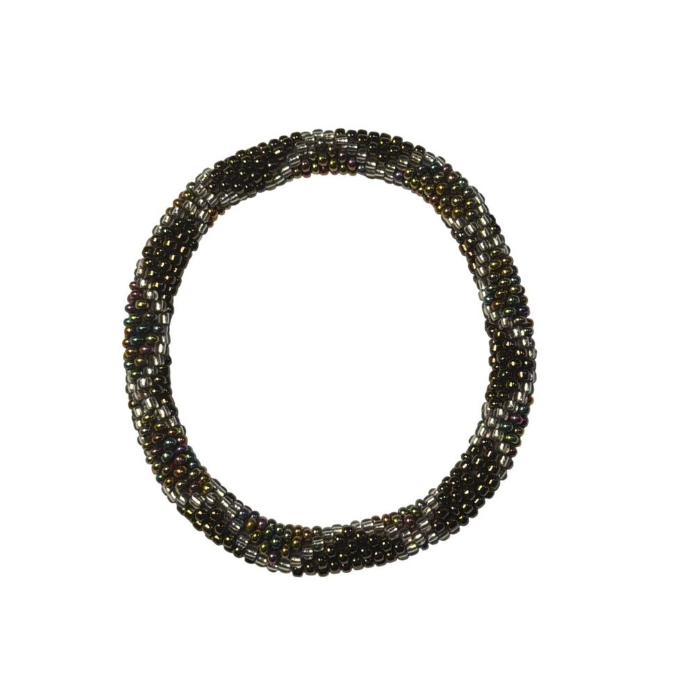Sashka Bracelet Handmade Bohemian Chic Crochet Beaded‎ Roll-On Gold Clear 3"